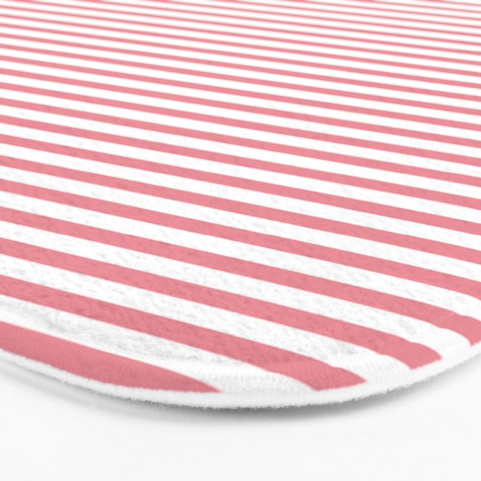 Ultra Fine Stripe Narrow Pinstripe Pattern in Cottage Pink and White Bath Mat Gallery Image 3