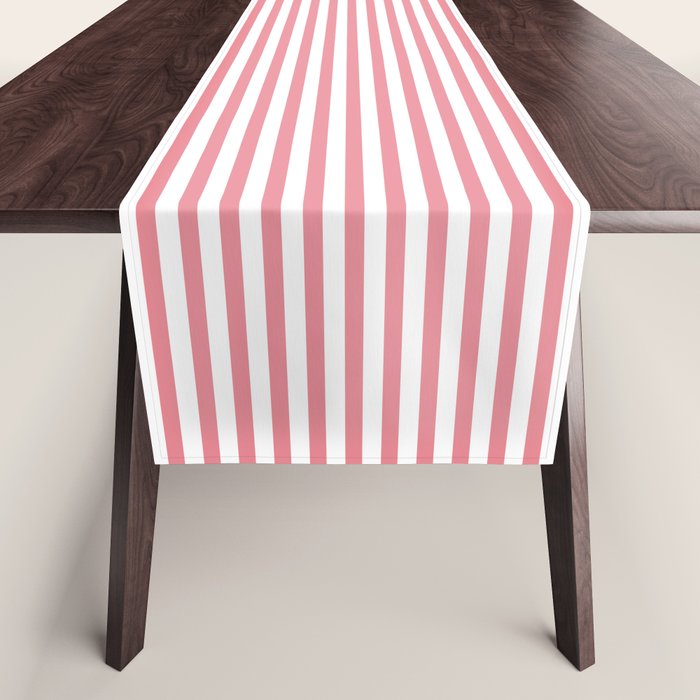 Ultra Fine Stripe Narrow Pinstripe Pattern in Cottage Pink and White Table Runner Gallery Image 1