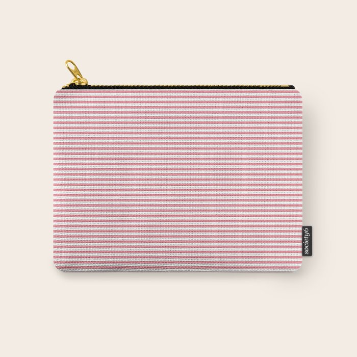 Ultra Fine Stripe Narrow Pinstripe Pattern in Cottage Pink and White Carry All Pouch Gallery Image 1