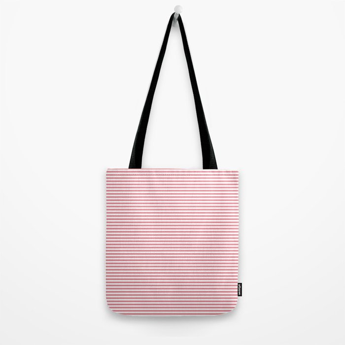 Ultra Fine Stripe Narrow Pinstripe Pattern in Cottage Pink and White Tote Bag Gallery Image 2