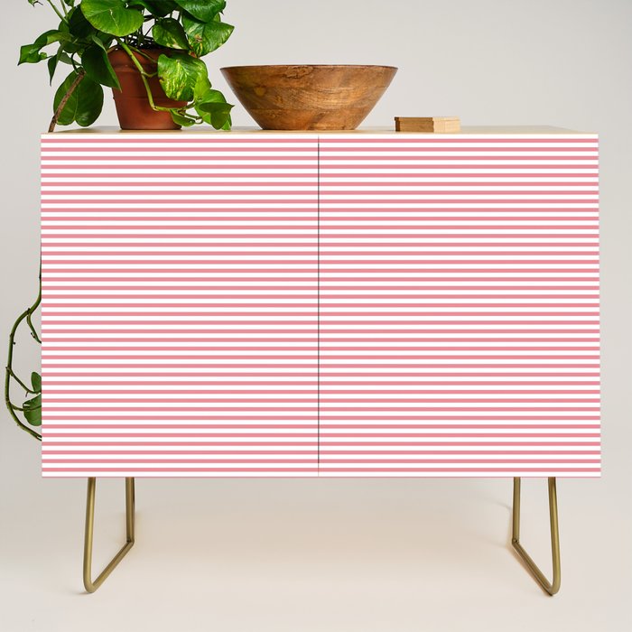 Ultra Fine Stripe Narrow Pinstripe Pattern in Cottage Pink and White Credenza Gallery Image 1