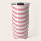 Ultra Fine Stripe Narrow Pinstripe Pattern in Cottage Pink and White Travel Mug Gallery Image 1