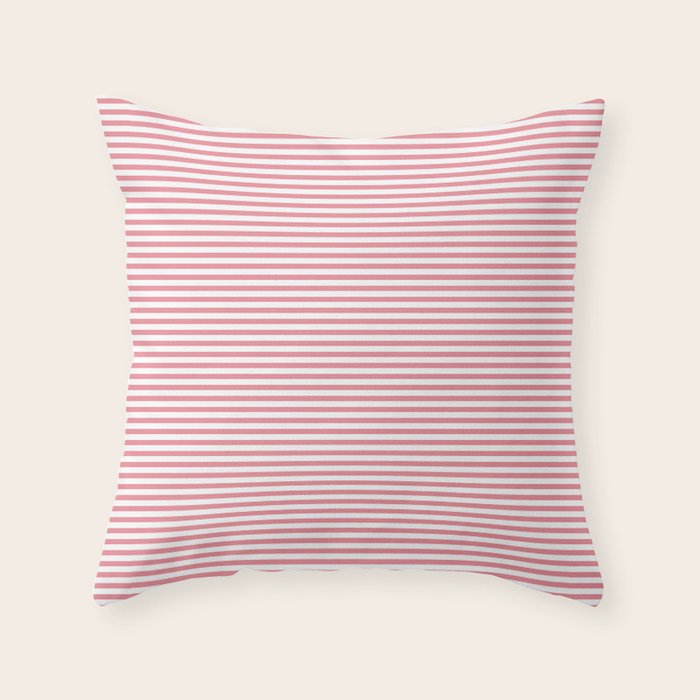 Ultra Fine Stripe Narrow Pinstripe Pattern in Cottage Pink and White Throw Pillow Gallery Image 6