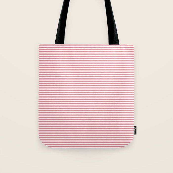 Ultra Fine Stripe Narrow Pinstripe Pattern in Cottage Pink and White Tote Bag Gallery Image 1