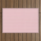 Ultra Fine Stripe Narrow Pinstripe Pattern in Cottage Pink and White Outdoor Rug Gallery Image 1