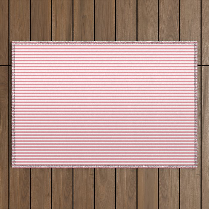 Ultra Fine Stripe Narrow Pinstripe Pattern in Cottage Pink and White Outdoor Rug Gallery Image 1