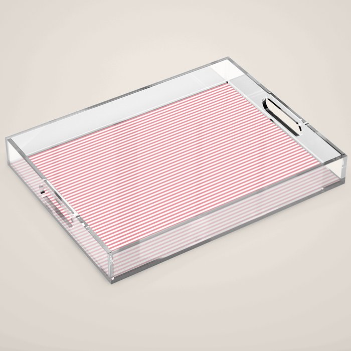 Ultra Fine Stripe Narrow Pinstripe Pattern in Cottage Pink and White Acrylic Tray Gallery Image 1