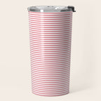 Ultra Fine Stripe Narrow Pinstripe Pattern in Cottage Pink and White Travel Mug Gallery Image 2