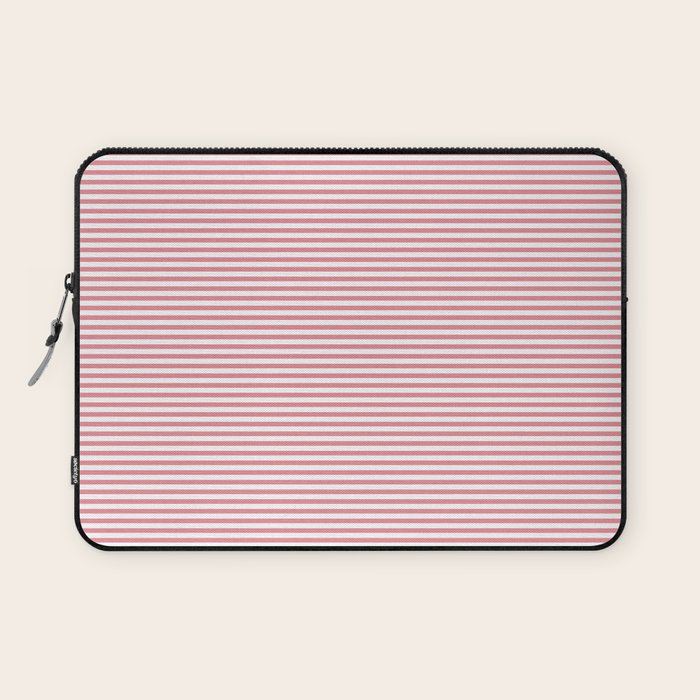 Ultra Fine Stripe Narrow Pinstripe Pattern in Cottage Pink and White Laptop Sleeve Gallery Image 1