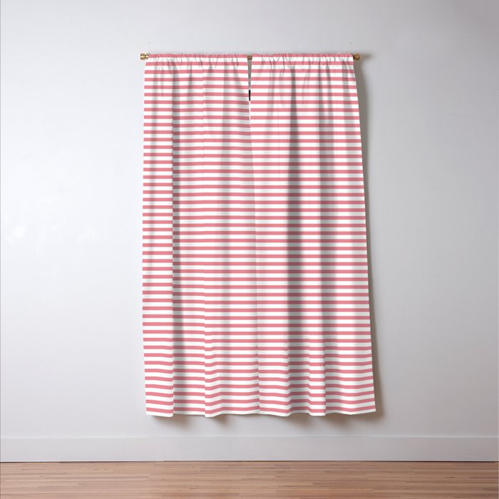 Ultra Fine Stripe Narrow Pinstripe Pattern in Cottage Pink and White Window Curtain Gallery Image 3