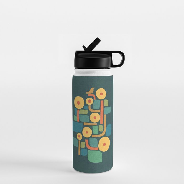 Bird in mid-century garden Water Bottle Gallery Image 1