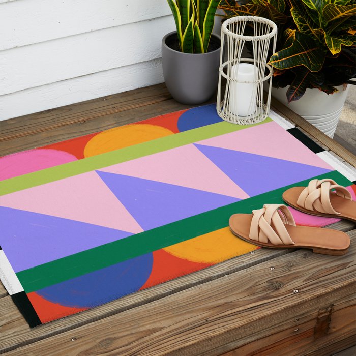 Folk Art Color Block  Outdoor Rug Gallery Image 2