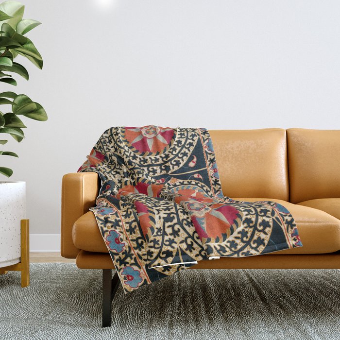 Katti Kurgan Suzani Uzbekistan Embroidery Print Throw Blanket Gallery Image 1