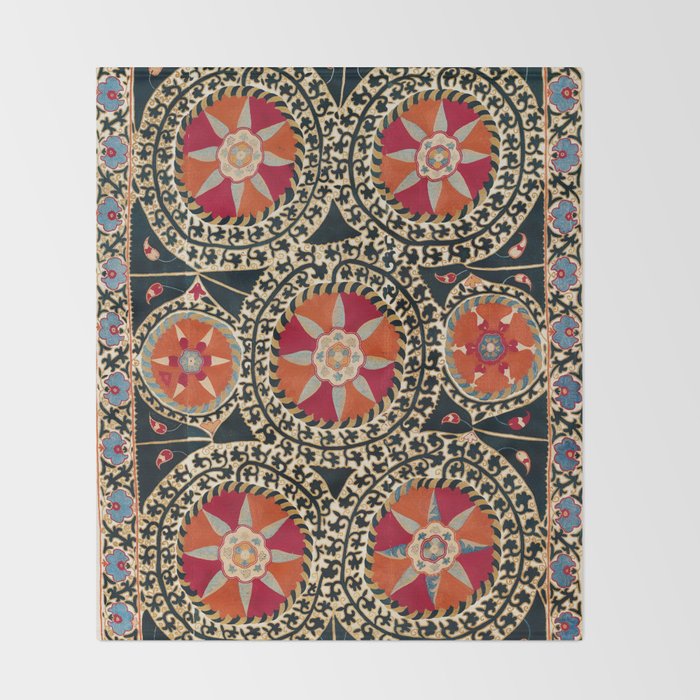 Katti Kurgan Suzani Uzbekistan Embroidery Print Throw Blanket Gallery Image 2