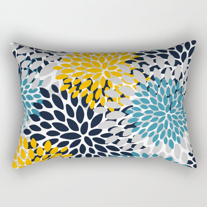 Modern Teal, Yellow and Blue Rectangular Pillow Gallery Image 1