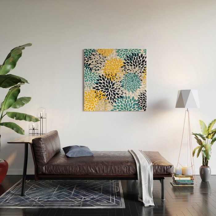Modern Teal, Yellow and Blue Wood Wall Art Gallery Image 2