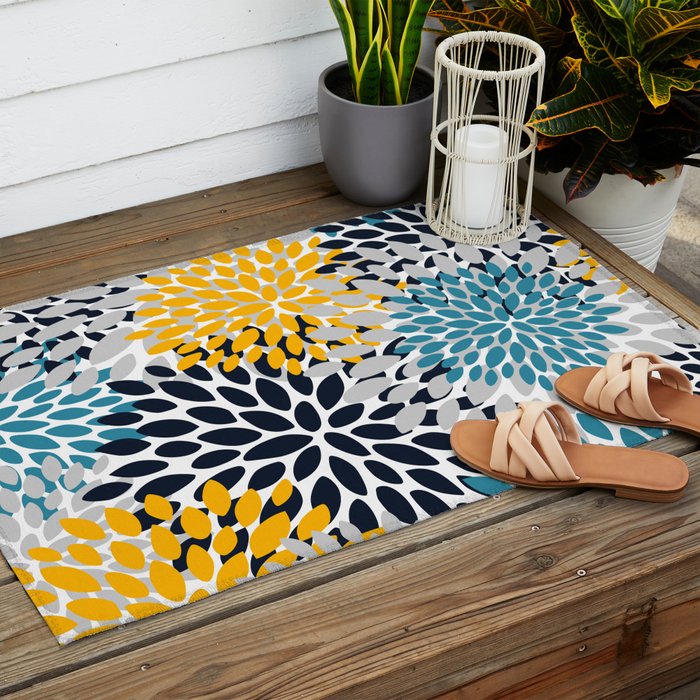 Modern Teal, Yellow and Blue Outdoor Rug Gallery Image 2
