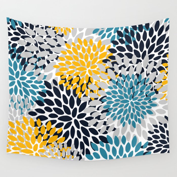 Modern Teal, Yellow and Blue Wall Tapestry Gallery Image 4