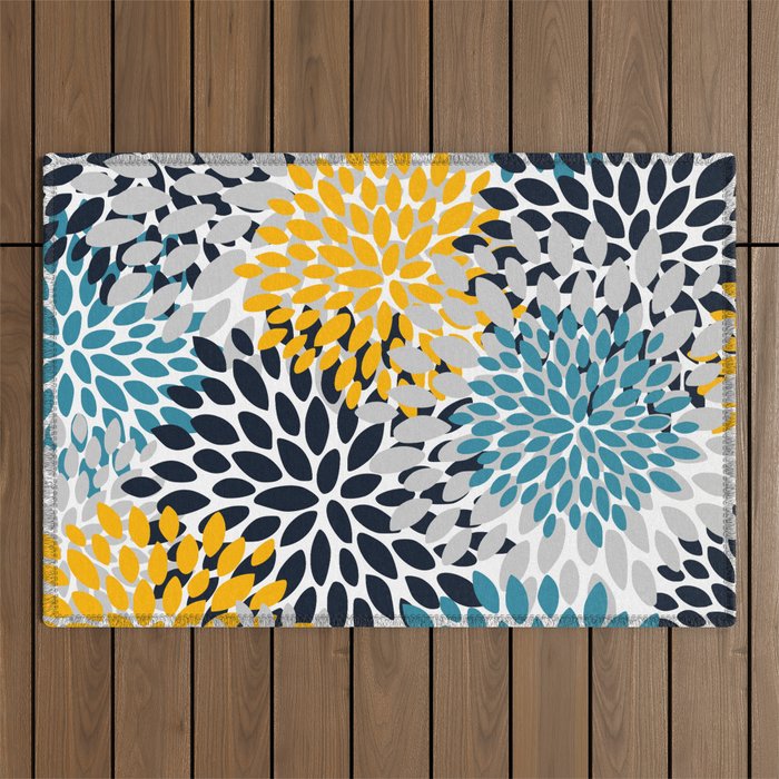 Modern Teal, Yellow and Blue Outdoor Rug Gallery Image 1