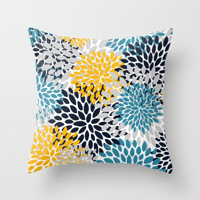 Modern Teal, Yellow and Blue Throw Pillow Gallery Image 1