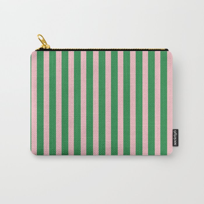 Pink and Green Stripes Narrow Vertical Stripe Pattern Carry All Pouch Gallery Image 1