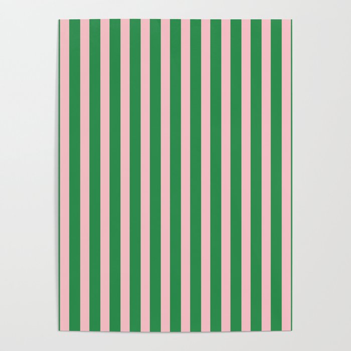 Pink and Green Stripes Narrow Vertical Stripe Pattern Poster Gallery Image 1