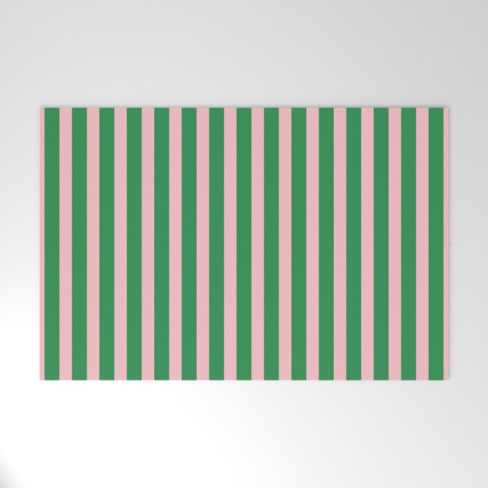 Pink and Green Stripes Narrow Vertical Stripe Pattern Welcome Mat Gallery Image 1