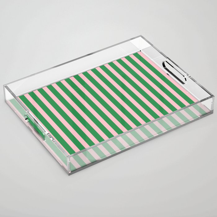 Pink and Green Stripes Narrow Vertical Stripe Pattern Acrylic Tray Gallery Image 1