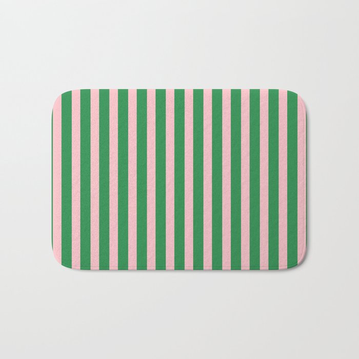 Pink and Green Stripes Narrow Vertical Stripe Pattern Bath Mat Gallery Image 1