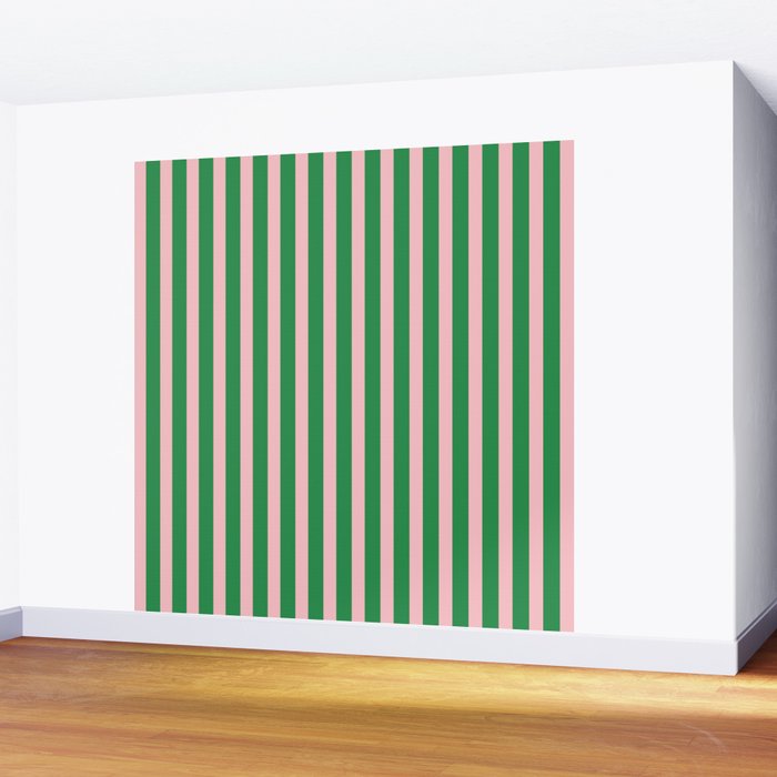 Pink and Green Stripes Narrow Vertical Stripe Pattern Wall Mural Gallery Image 2