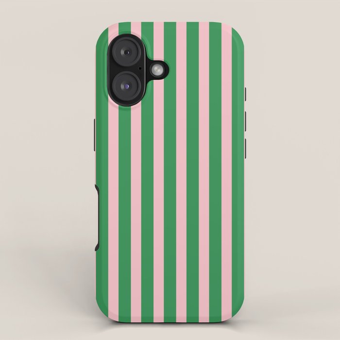 Pink and Green Stripes Narrow Vertical Stripe Pattern iPhone Case Gallery Image 1