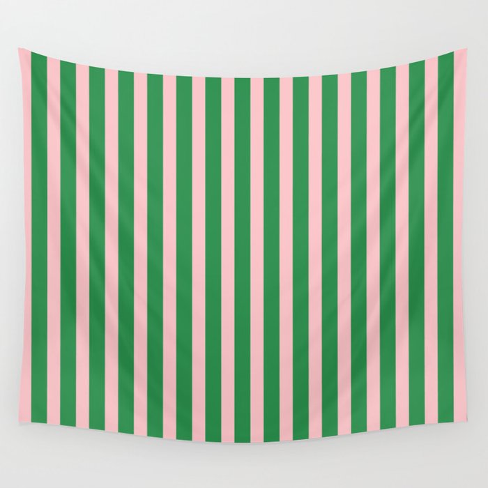 Pink and Green Stripes Narrow Vertical Stripe Pattern Wall Tapestry Gallery Image 4