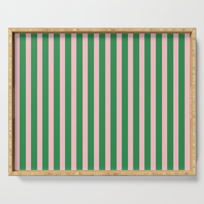 Pink and Green Stripes Narrow Vertical Stripe Pattern Serving Tray Gallery Image 1