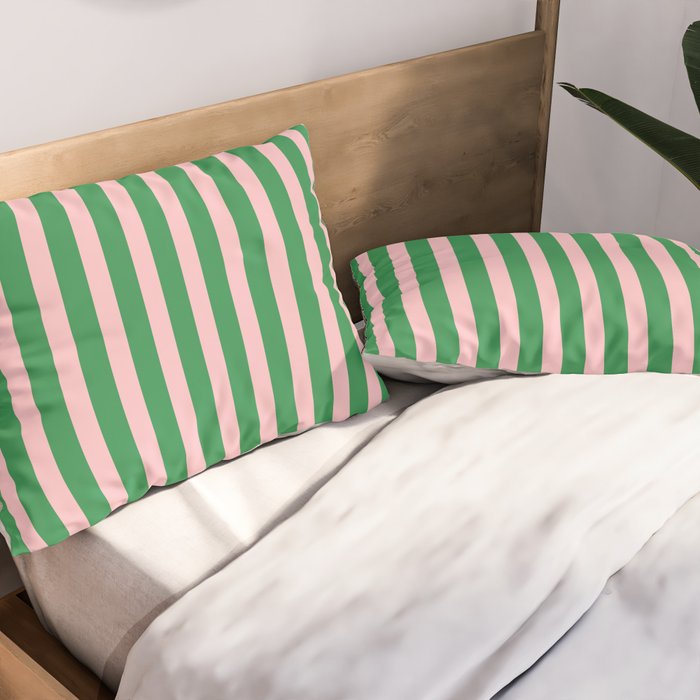 Pink and Green Stripes Narrow Vertical Stripe Pattern Pillow Sham Gallery Image 2
