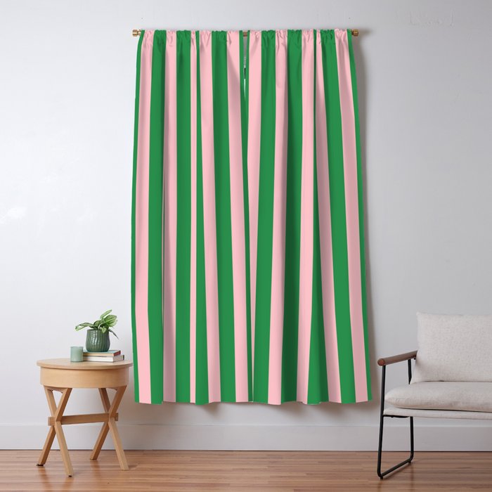 Pink and Green Stripes Narrow Vertical Stripe Pattern Window Curtain Gallery Image 5