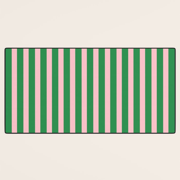 Pink and Green Stripes Narrow Vertical Stripe Pattern Desk Mat Gallery Image 3