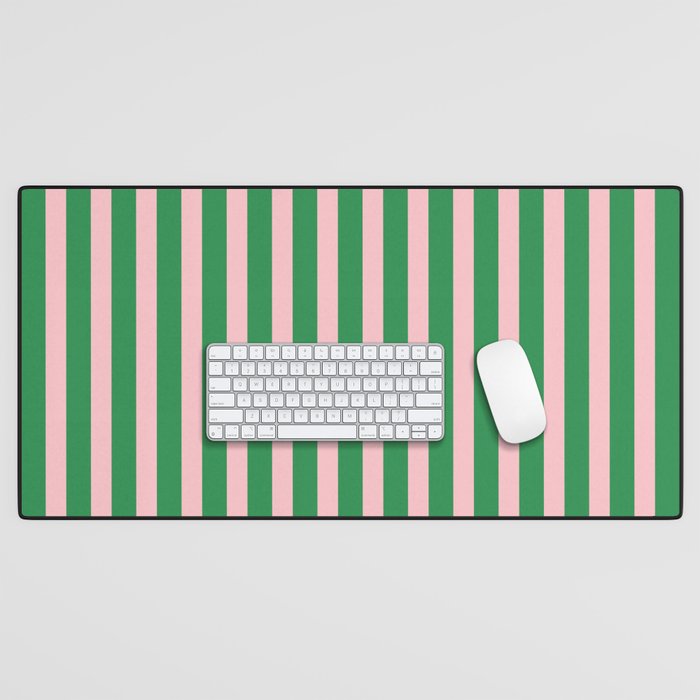 Pink and Green Stripes Narrow Vertical Stripe Pattern Desk Mat Gallery Image 1