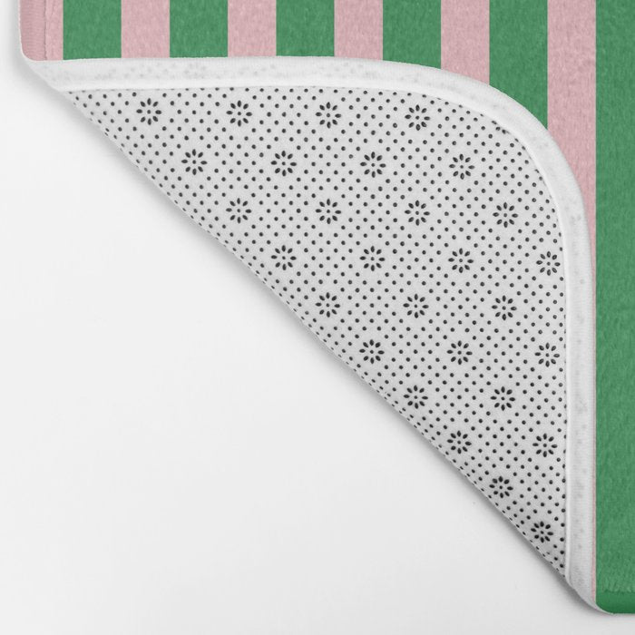 Pink and Green Stripes Narrow Vertical Stripe Pattern Bath Mat Gallery Image 2