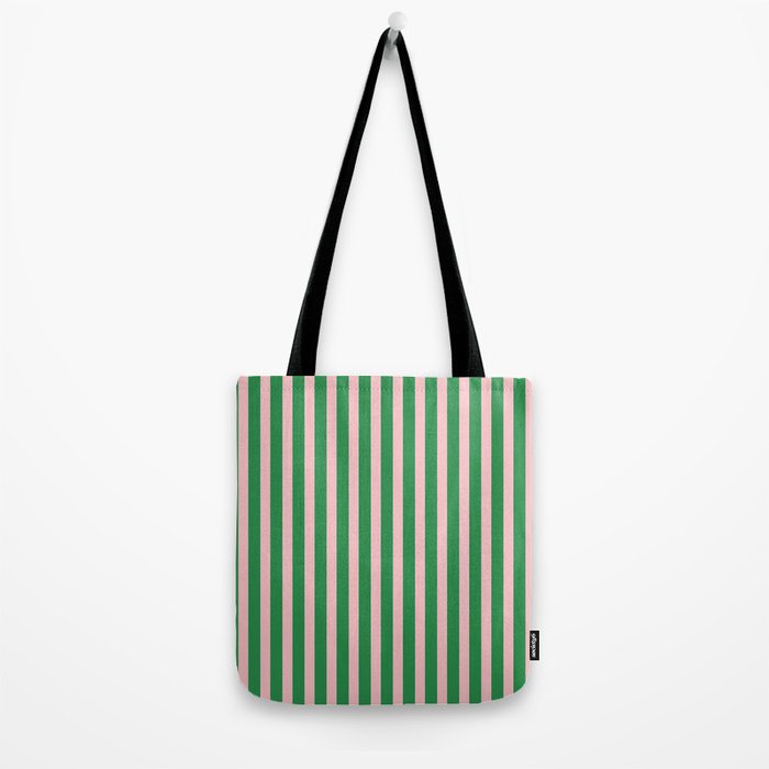 Pink and Green Stripes Narrow Vertical Stripe Pattern Tote Bag Gallery Image 2