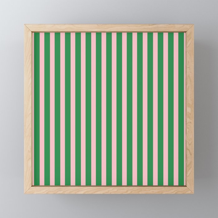 Pink and Green Stripes Narrow Vertical Stripe Pattern Mini Art Print Gallery Image 1