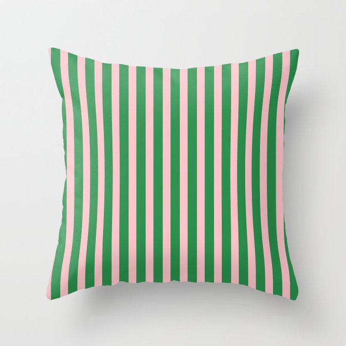 Pink and Green Stripes Narrow Vertical Stripe Pattern Throw Pillow Gallery Image 6