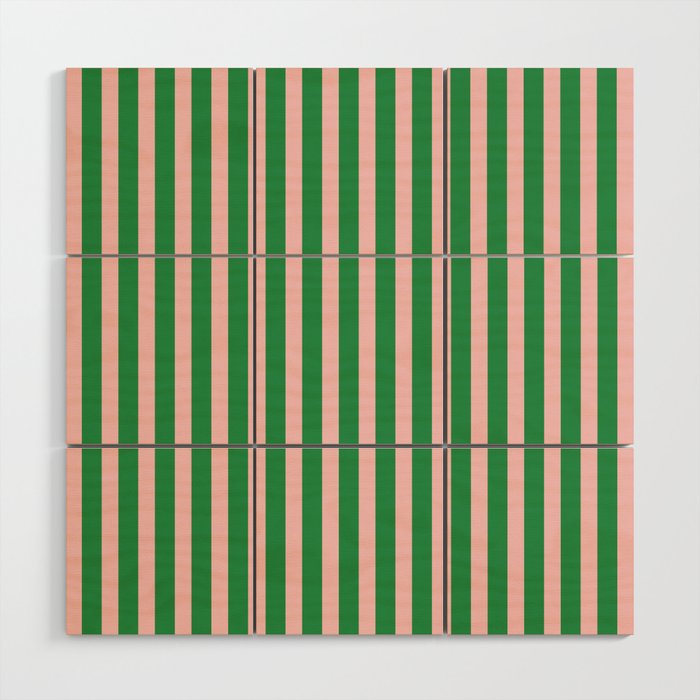 Pink and Green Stripes Narrow Vertical Stripe Pattern Wood Wall Art Gallery Image 1