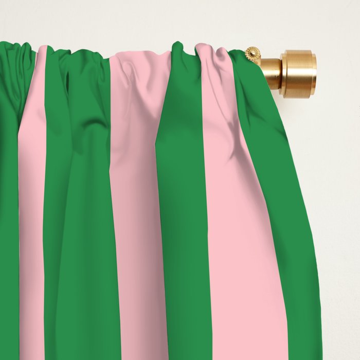 Pink and Green Stripes Narrow Vertical Stripe Pattern Window Curtain Gallery Image 2