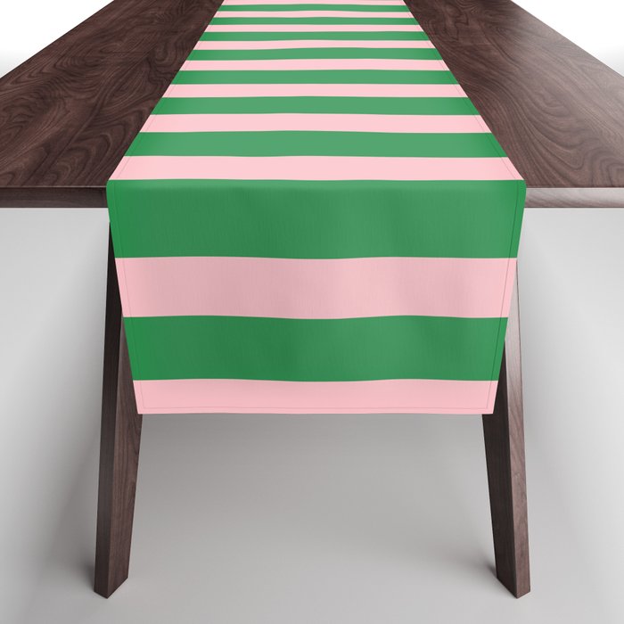 Pink and Green Stripes Narrow Vertical Stripe Pattern Table Runner Gallery Image 1