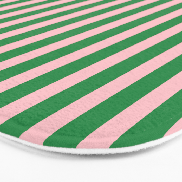 Pink and Green Stripes Narrow Vertical Stripe Pattern Bath Mat Gallery Image 3
