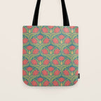 Art Nouveau Pattern 2 Red Sage Green Yellow Ochre On Blue Tote Bag Gallery Image 1
