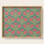 Art Nouveau Pattern 2 Red Sage Green Yellow Ochre On Blue Serving Tray Gallery Image 1