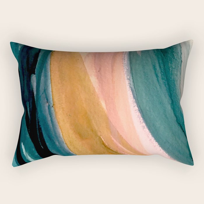 Breathe: a vibrant bold abstract piece in greens, ochre, and pink Rectangular Pillow Gallery Image 1