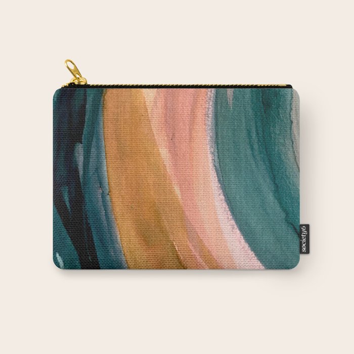 Breathe: a vibrant bold abstract piece in greens, ochre, and pink Carry All Pouch Gallery Image 1
