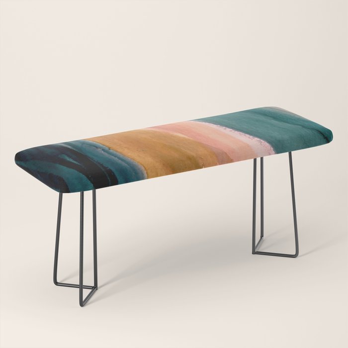 Breathe: a vibrant bold abstract piece in greens, ochre, and pink Bench Gallery Image 1